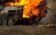 На Донбассе сгорел танк боевиков 