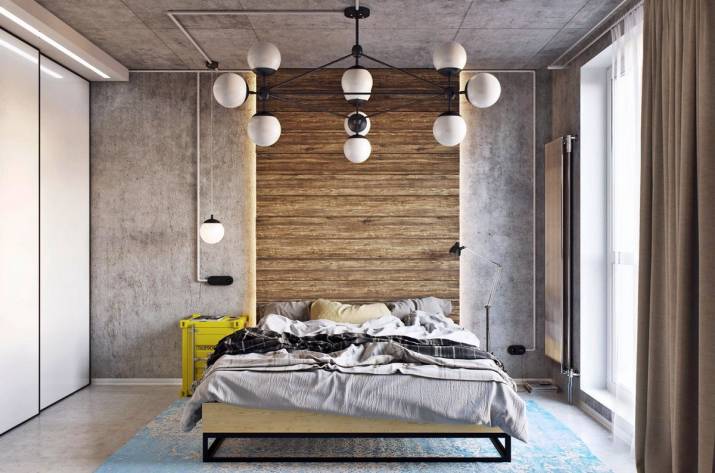 спальня в стиле лофт